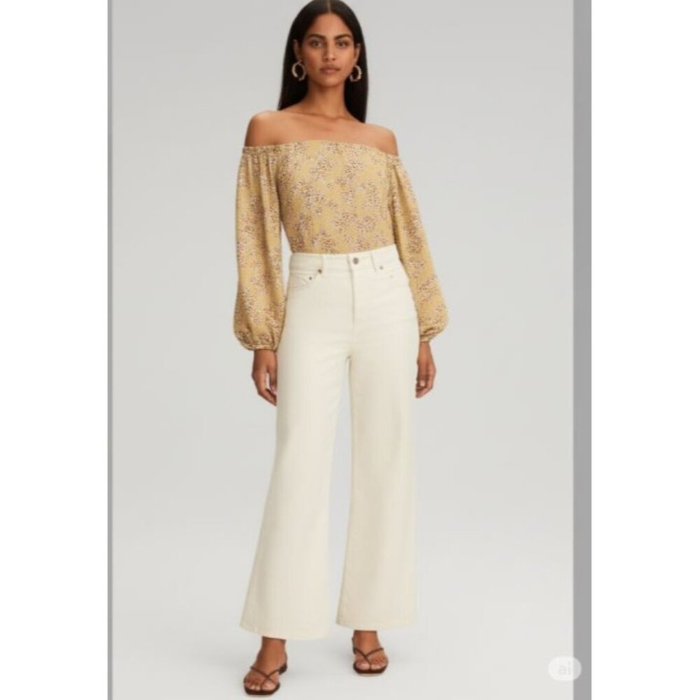 Sézane NWOT High-Waisted Wide-Leg White Jeans 44 ButtonFly Cotton Denim 12